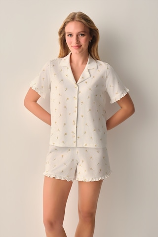 Suwen Nude Gömlek Yaka Şort Pijama Takımı Sh26615667b338 Ekru