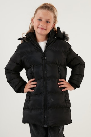 Lela Peluş Astarlı Yakası Suni Kürklü Çıkarılabilir Kapüşonlu Kışlık Kız Çocuk Mont 5766038 Siyah