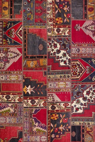 Patchwork Desenli Yıkanabilir Pamuk Taban Dijital Baskılı Halı Kırmızı