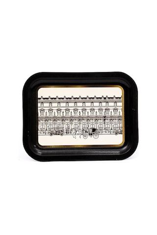 City Desenli Küçük Klasik Metal Tepsi, 23 X 30 Cm