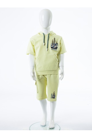 Xo Kids Erkek Çocuk Yazlık 2li Alt Üst Takım Tişort + Şort 2-7 Yaş 3222 Limonlu Yeşil