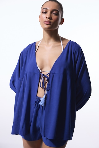 Penti Lacivert Freya Crinckle Kısa Kol V Yaka Midi Kimono Lacivert