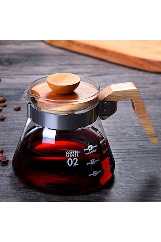 Isıya Dayanıklı Cezve, Cam Cezve, V60 Kahve Su Isıtıcısı, Ahşap Saplı Brewer Barista Süzgeç, 400ml