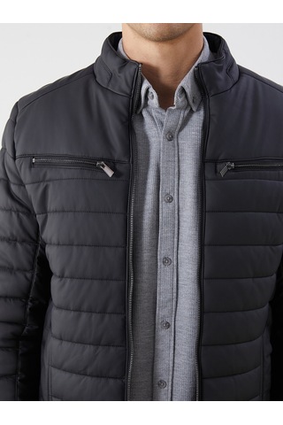 Lcw Vision Siyah Slim Fit Dik Yaka Erkek Deri Görünümlü Mont
