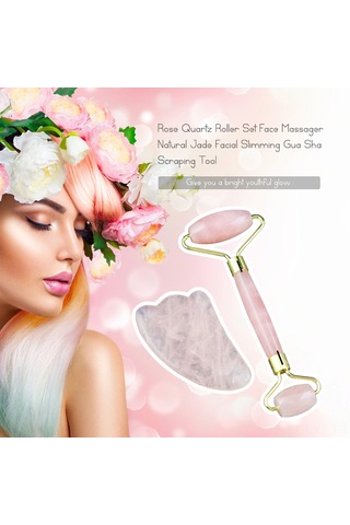 Youtek Doğal Pembe Kuvars Yüz Masaj Seti - Jade Roller & Gua Sha İle Cilt Sıkılaştırma Ve Gençleştirme