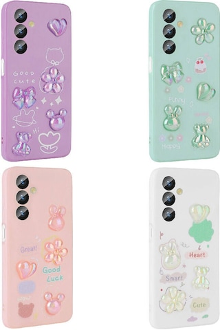 Samsung Uyumlu Galaxy A14 5g Kılıf Kabartma Figürlü Parlak Zore Toys Silikon Kapak Light Green