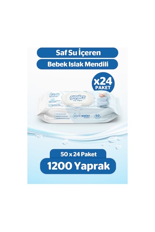 Giggles Pure Water Bebek Islak Havlusu %99 Saf Su Mendil 24 Paket 1200 Adet 24'lü