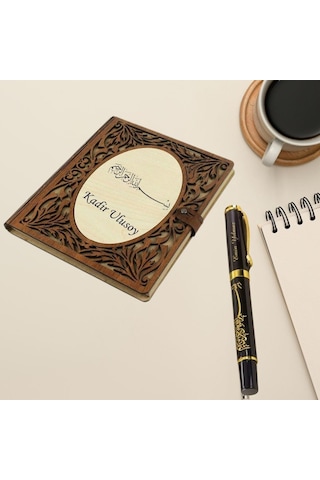 Kişiye Özel Besmele Tasarımlı Akordiyon Defter Ve Tükenmez Kalem