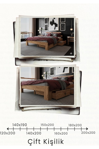Lotus 2 Çekmeceli Çift Kişilik Mdf Karyola