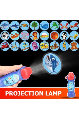 Dolıty Çocuklar Hayvan Desen Meşale Projektör El Feneri Yatma Mavi