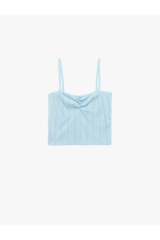 Koton Pamuklu İp Askılı Büzgülü Dokulu Slim Fit Crop Atlet Mavi 5sak10669ek Mavi