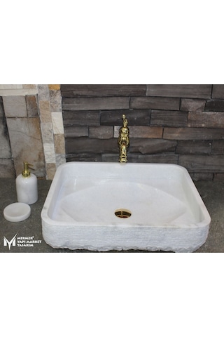 Beyaz Mermer Dışı Taramalı Kedi Gözü Model Lavabo