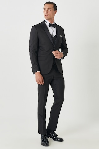 Ac&Co / Altınyıldız Classics Slim Fit Dar Kesim Mono Yaka Desenli Yelekli Smokin Takım Siyah