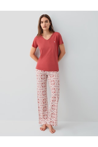 Pierre Cardin 9195 Modal Pamuk Cepli Kısa Kol Kadın Pijama Takımı Bordo