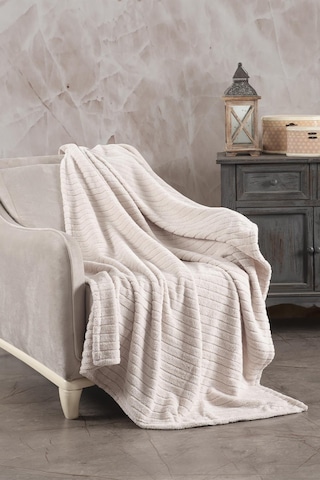 Zeynep Tekstil Cotonila Comfy Çizgili Wellsoft Tv Battaniyesi Krem 110 x 180
