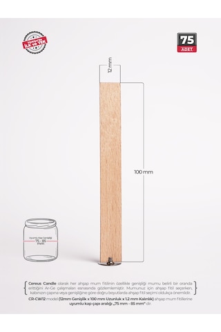 Ahşap Mum Fitili 12 Mm Genişlik Nikel Kaplama Çelik Taban, 3m Köpük Bantlı,75 Li Set Ahşap