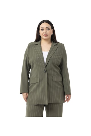 Büyük Beden Çizgili Haki Ceket Pantolon İkili Takım Haki