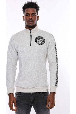 Wessi Gri Fermuarlı Baskılı Sweatshirt Gri