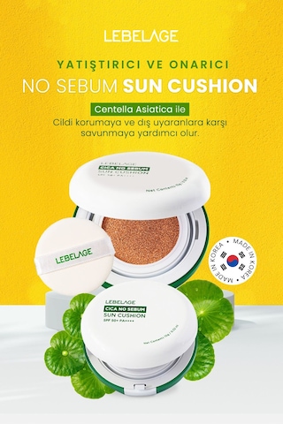 Lebelage Yağlanma Karşıtı Centella İçeren Kapatıcı Güneş Koruyucu LEBELAGE NO Sebum Cushion SPF50+ pa++++