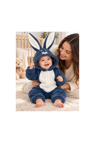 Messlife Peluş Tavşan Kulaklı Bebek Tulumu Lacivert - 932206337 Lacivert