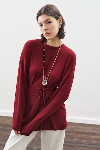 Beli Bağlama Tasarımlı Bluz Bordo Bordo