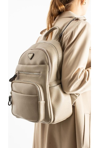 Vegan Deri Kadın Sırt Çantası 35 25 Cm Yağmur İtici Kumaş Mega Bag Günlük Kullanıma Uygun Krem