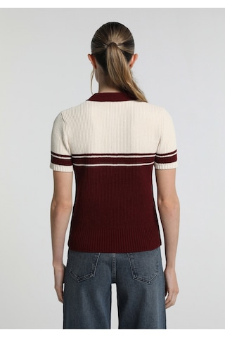 Colin's Colins Slim Fit Polo Yaka Çizgili Kadın Bordo Kısa Kol Kazak Cl1081963 Q1.v1 Bur Burgundy