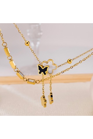 Sones Opk Gz192 Basit Narin Püskül Kelebek Çiçek Çift Katmanlı Paslanmaz Çelik Bileklikler Altın