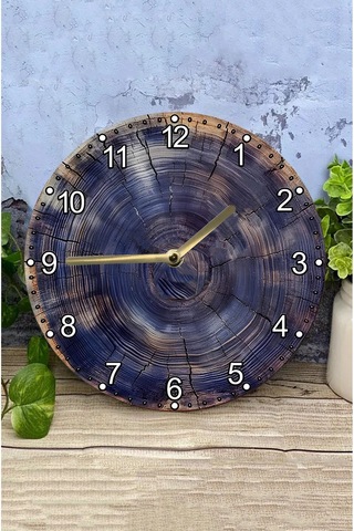 Mavi Kütük Desenli 3d Görünümlü Mdf Duvar Saati 33 Cm Doğal & Rustik Stil Sdw313 Renkli