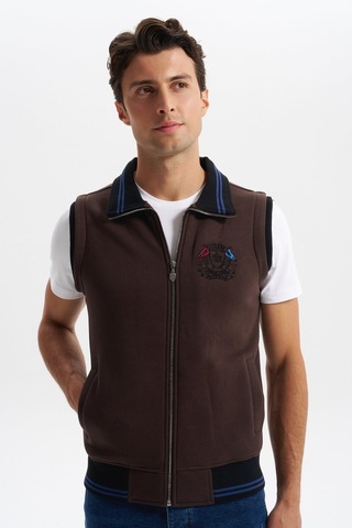 AR-MA Arma Erkek Slim Fit Örme Basic 3 İplik Şardonlu Dik Yaka Yelek %70 Pamuk %30 Polyester K5yyo9476 Kahverengi