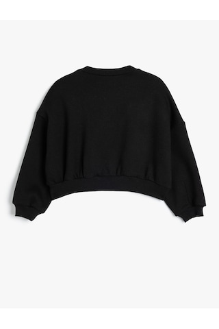 Koton Crop Sweatshirt Kelebek Baskılı Uzun Kollu Bisiklet Yaka Siyah 5wkg10198ak Siyah
