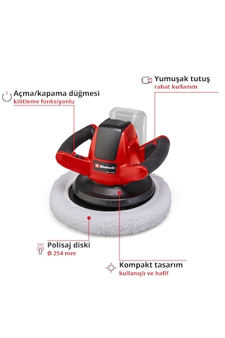 Einhell CE-CB 18/254 Li, Akülü Polisaj Makinesi Seti ( 4,0 Ah Akü ve Şarj Cihazı , Polisaj Ped Seti Dahildir )