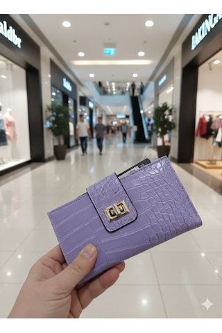 Newish Polo Telefon Bölmeli Klipsli Fermuarlı Portföy Cüzdan Lila