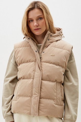 Lacoste Down Fill Water Resistant Womens Vest Kadın Su İtici Sabit Kapüşonlu Kaz Tüyü Yelek Bej