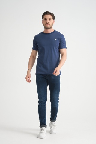 Shooter Sportwear Shooter Erkek T-shirt Nefes Alabilen Esnek Pamuklu Kumaş Regular Kalıp Minimal Logolu İndigo