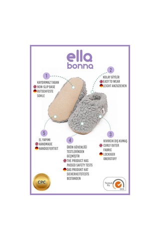 Ella Bonna Teddy Bebek Patiği Ev Pandufu, Kaydırmaz Taban, Organik Pamuk Astar Kreş Ayakkabısı 001