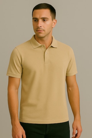 Parshey Regular Fit %100 Pamuk Polo Yaka Yarım Kollu Basic T-shirt Bej