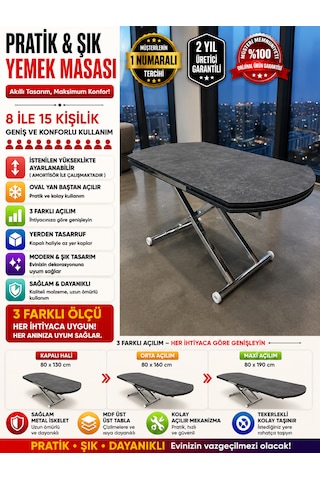 Oval Yan Baştan Açılır Akıllı Masa Üst Tabla Mdf Yüksekliği Ayarlanabilir Pratik Krom Kaplama Antrasit