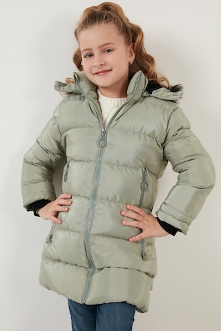 Lela Peluş Astarlı Yakası Suni Kürklü Çıkarılabilir Kapüşonlu Kışlık Kız Çocuk Mont 5766038 Mint