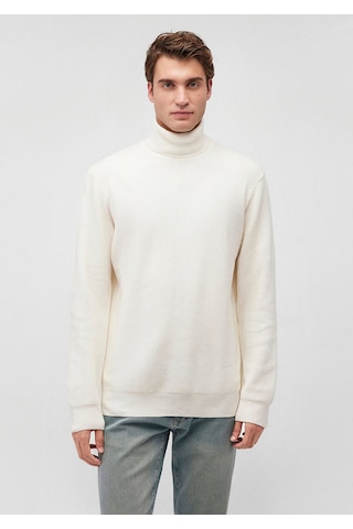 Mavi Boğazlı Beyaz Kazak Slim Fit / Dar Kesim 0710196-80194 Beyaz