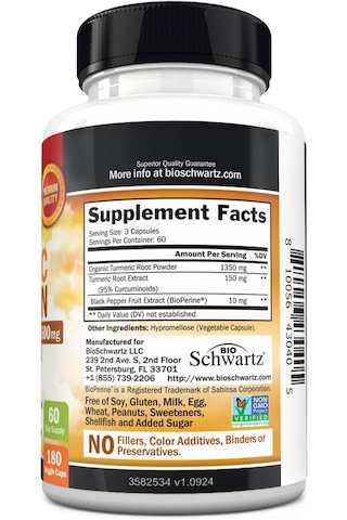 Bioschwartz Turmeric Curcumin With Bio.pe.rine 1500 Mg 180 Kapsül 60 Serving