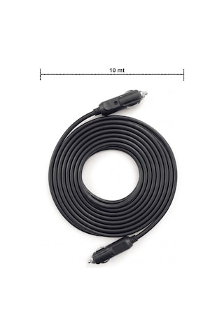 Araç Çakmaklık Uzatma Kablosu Erkek+erkek 12-24 Volt 16 Amper 2 X1 Mm Ttr Bakır 10 Mt-siyah