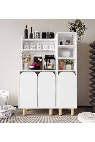 Parma 3 Kapaklı Mutfak Dolap, Kahve Köşesi, Çok Amaçlı Dolap Beyaz