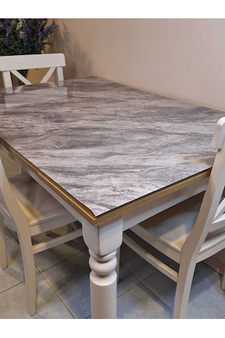 Kalın Pvc Masa Koruyucu 1.2 Mm Mika Örtü, 80 Cm En, Mermer Desen Gri