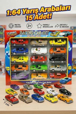Vardem 15'li Metal Model Araba Seti 1:64 Ölçek Die-cast Yarış Arabaları - 7 Cm Çok Renkli Vardem 15'li Metal Model Araba Seti 1:64 Ölçek Die-cast Yarış Arabaları - 7 Cm Çok Renkli