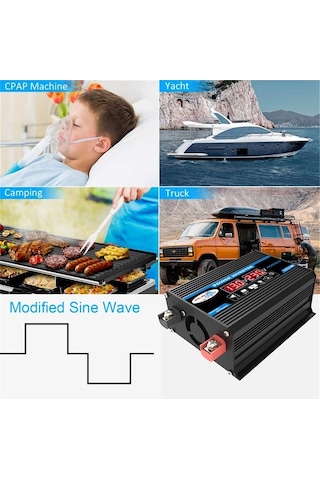 Ulzyvf 4000w Çift Usb'li İnverter, Led Voltaj Göstergeli, 12v-220v, Siyah Kabuk