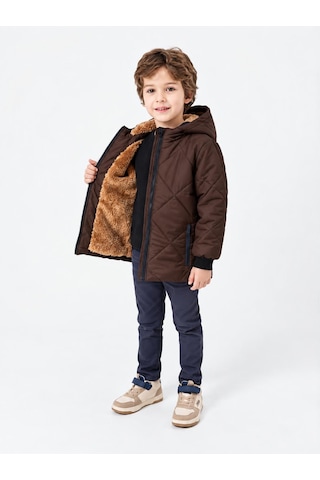 Merdia Kids Baklava Model İçi Kürklü Erkek Çocuk Su Ve Rüzgar Geçirmez Mont Kahverengi