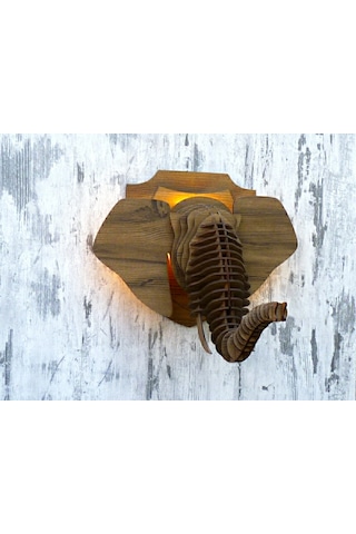 Elephant Fil Kafası Tasarımlı Doğal Ahşap Mdf Lazer Kesim Rustik Ceviz