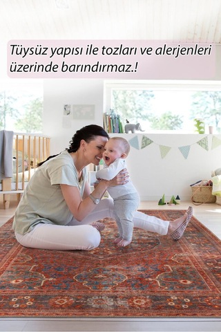 Foldy Eskitme Desenli Dokuma Taban Dekoratif Kırmızı Halı Fl 21 Kırmızı 6