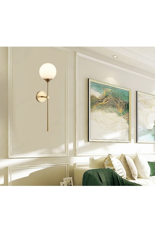 Modern Tasarım Aç Kapa Butonlu Pilli Aplik Duvar Beyaz Opak Beyaz Camlı Aplik Eskitme Gold Eskitme